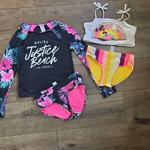 Justice Kids Swim Rashguard Set - Black, Pink, Yellow
